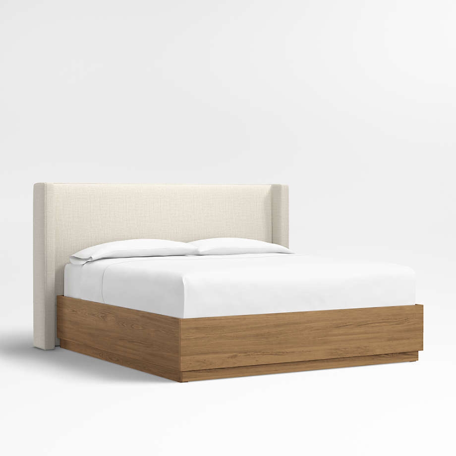 Arden 52" Natural Beige Upholstered King Headboard with Batten Brown Oak Storage Bed Base - Image 0