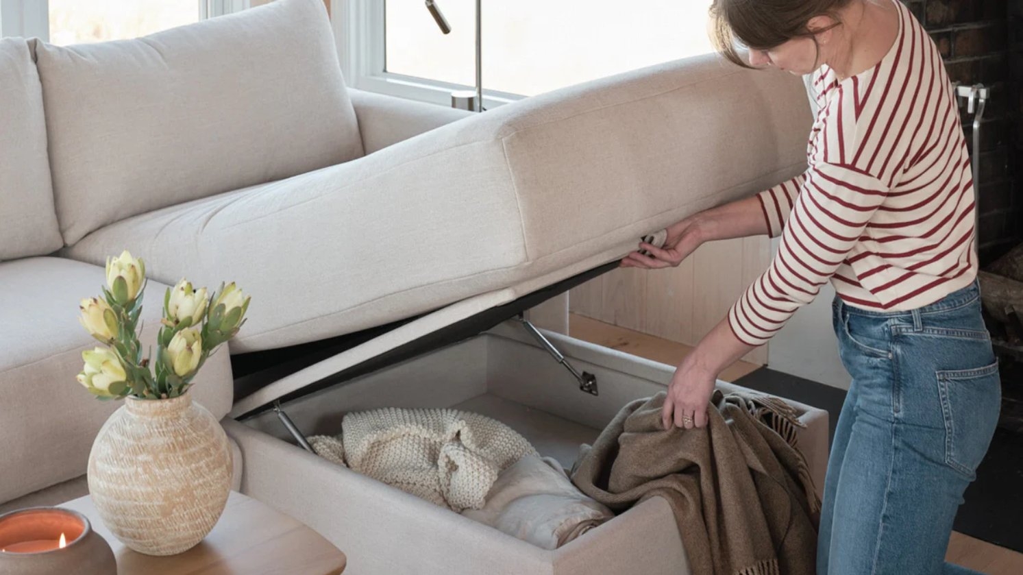 Span Sleeper Storage Sectional with Reversible Chaise - Georgia Clay - Performance Chenille - Image 7