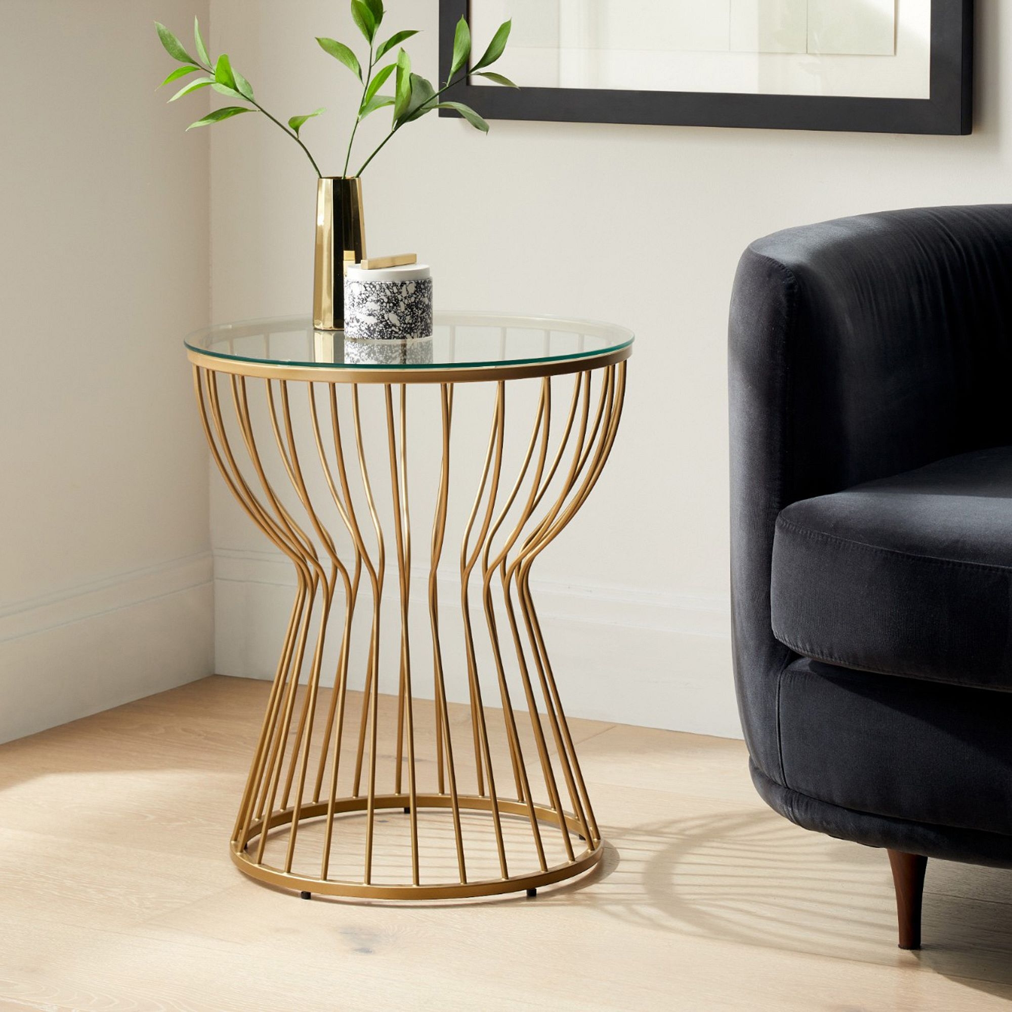 Pillar Glass/Green Gold Round Side Table - Image 0