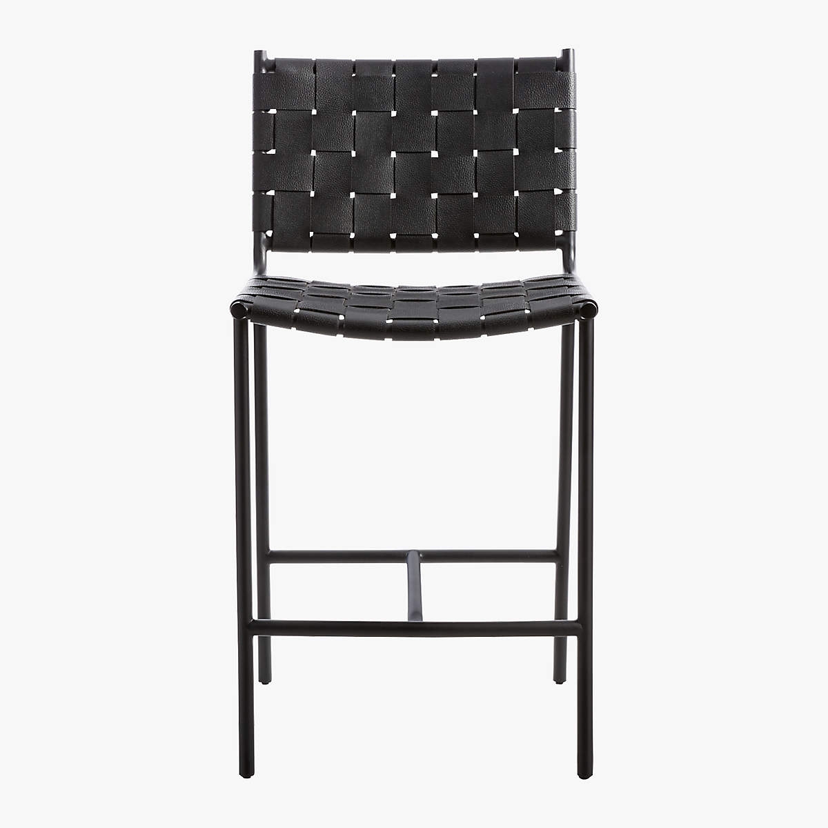 Woven Black Leather Counter Stool - Image 2