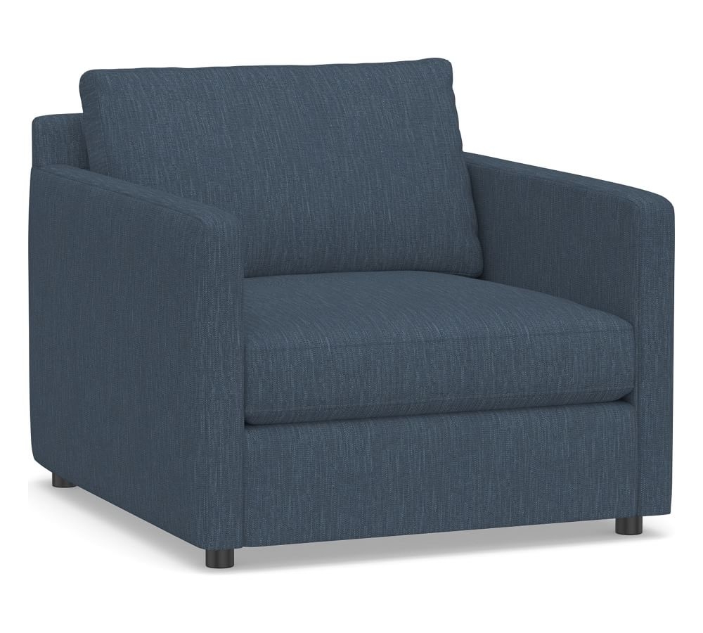 Pacifica Square Arm Upholstered Armchair, Polyester Wrapped Cushions, Performance Heathered Tweed Indigo - Image 0