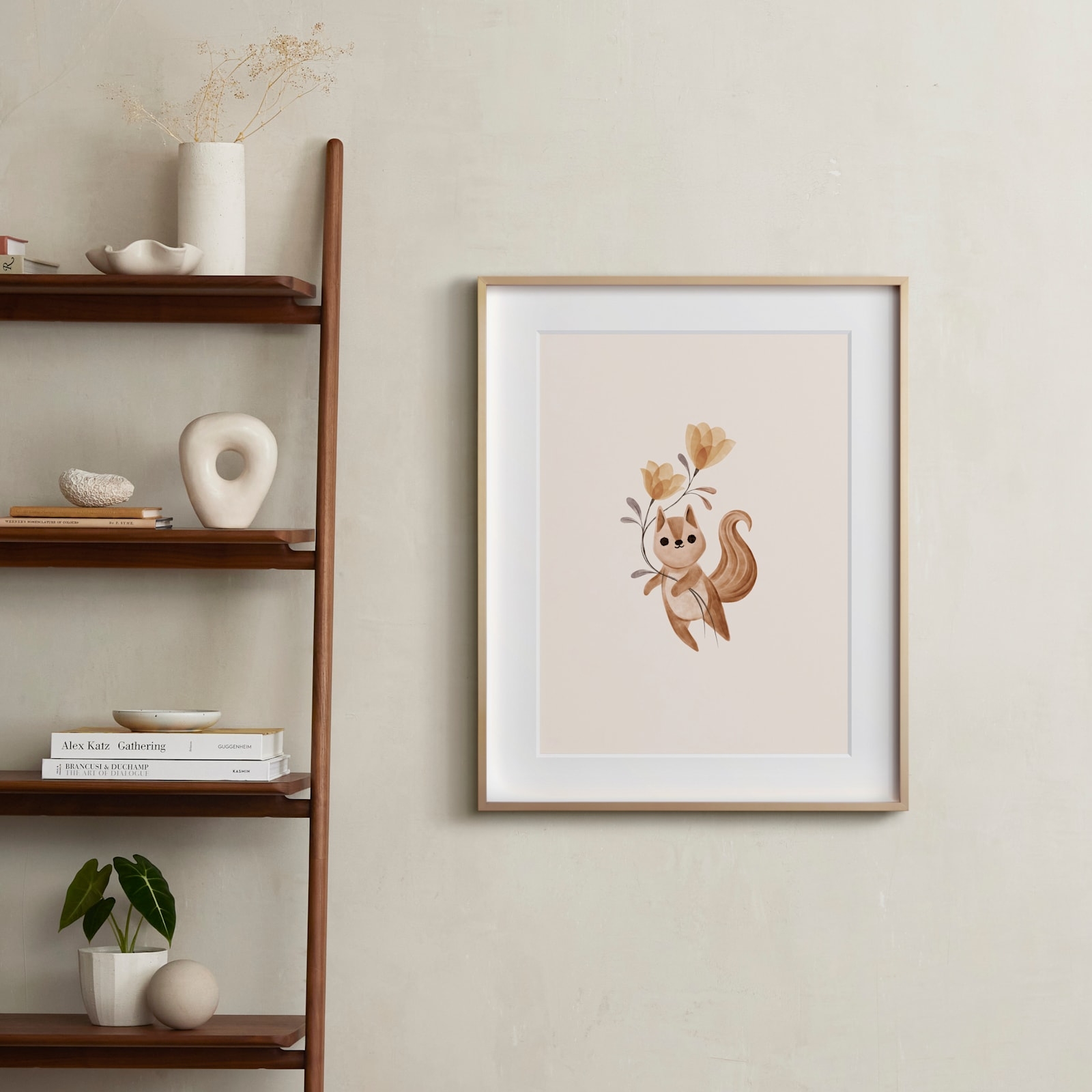 Squirrel With Flowers Art Print - Image 1