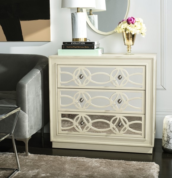 Catalina 3 Drawer Chest - Antique Beige/Mirror - Safavieh - Image 1