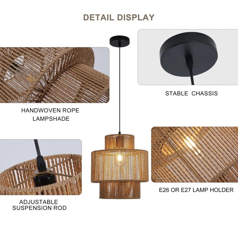 Highwoods 1 - Light Farmhouse Bohemian Woven Raffia Pendant - Image 1