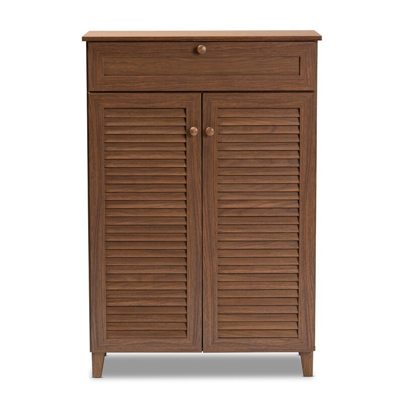 Walnut Modern and Contemporary 15 Pair Shoe Storage Cabinet - Image 0