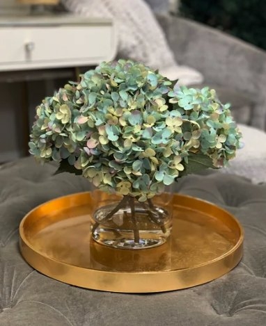 Hydrangea Floral Arrangement in Vase Flower Color: Teal - Image 0