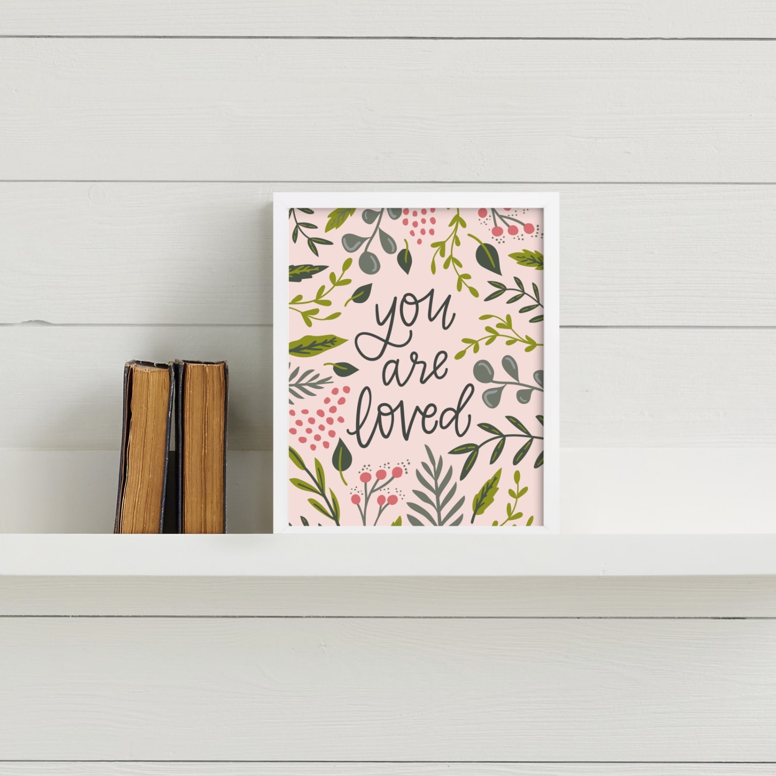 You Are Loved - Floral - White Wood Frame -8" x 10" - Image 1