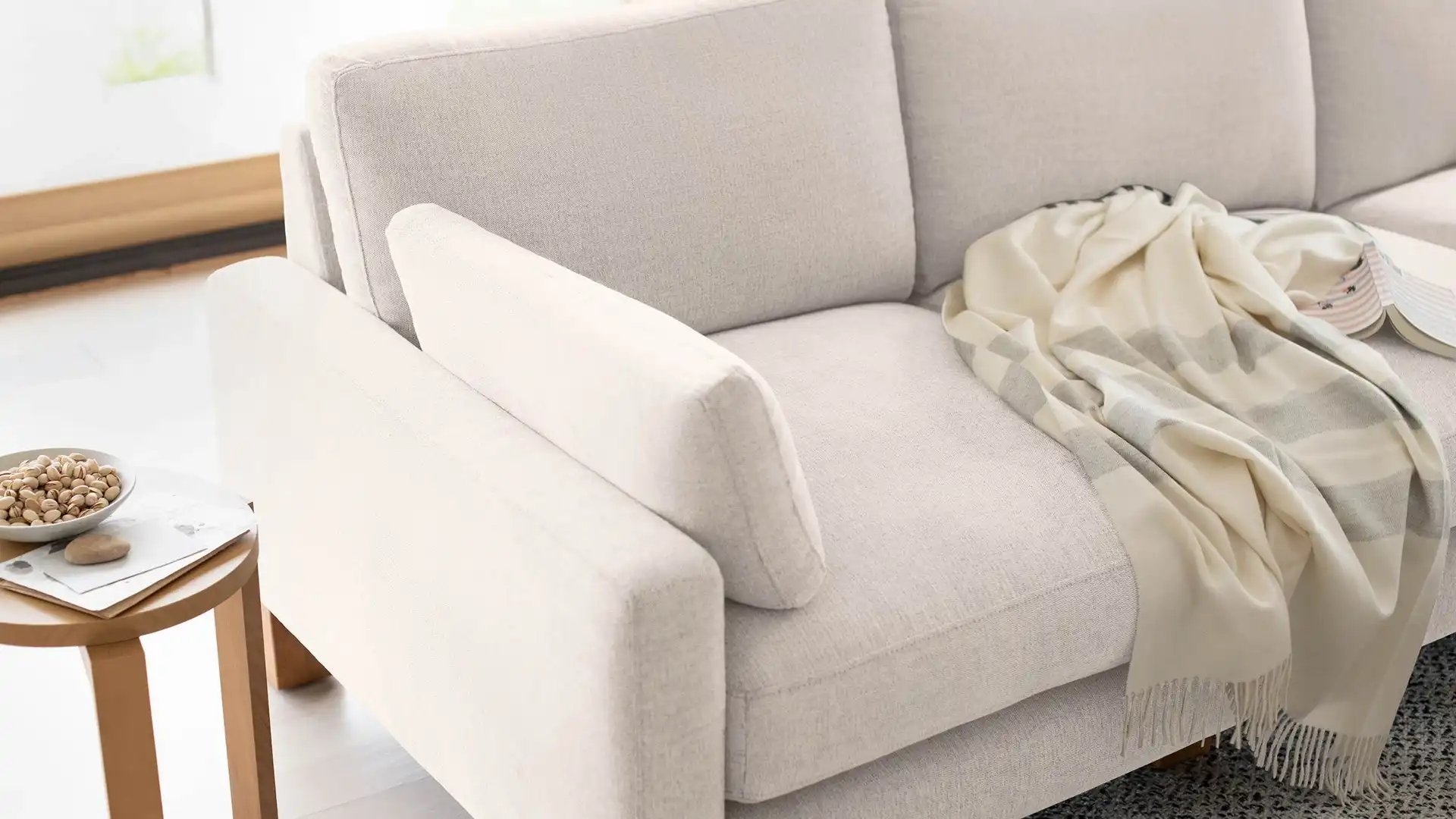 Union 3-Seat Sofa - Ivory - Performance Chenille / Walnut - Wood / Square Leg - Image 2