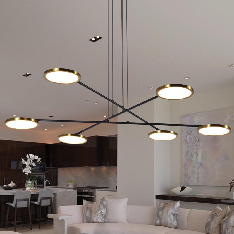 Torino 39-in Linear Pendant Height Adjustable ETL Certified LED Chandelier, 6 Rotating LED Disks - Image 1