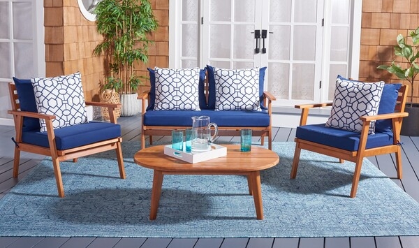Deacon 4 Pc Living Set - Natural / Navy - Safavieh - Image 1