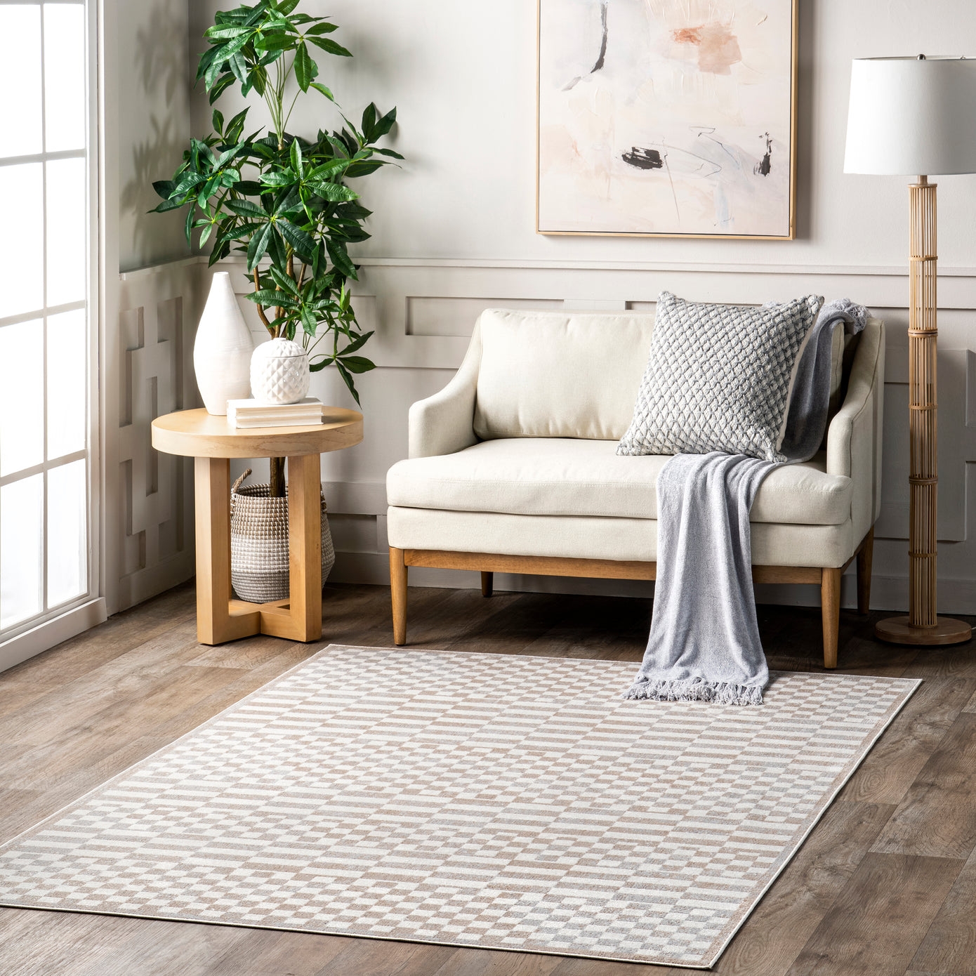 Nikita Faded Geometric Machine Washable Area Rug - Image 1
