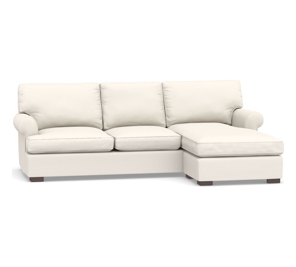 Townsend Roll Arm Upholstered Sofa with Reversible Storage Chaise Sectional, Polyester Wrapped Cushions, Performance Chateau Basketweave Ivory - Image 0