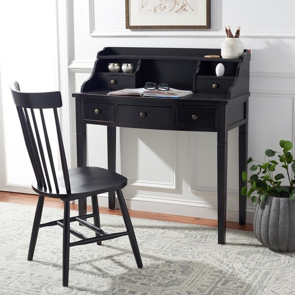 Landon 5 Drawer Writing Desk - Distressed Black - Safavieh - Image 1