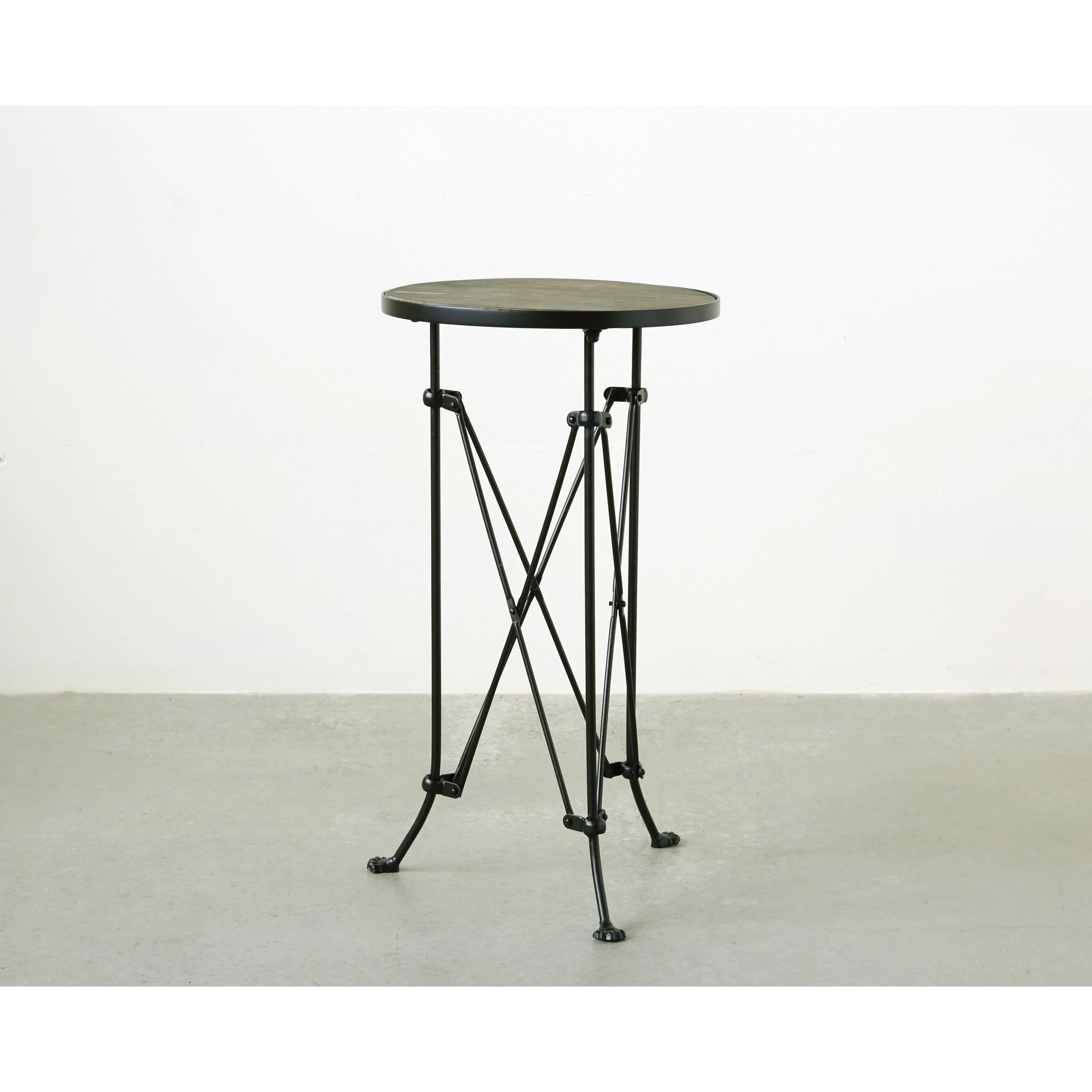 Round Pine Wood Accent Table with Metal Frame - Image 1