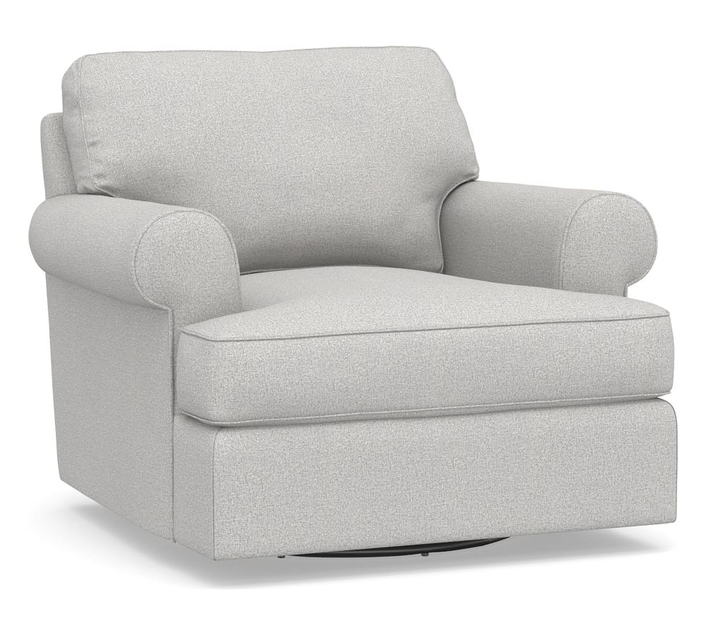 Townsend Roll Arm Upholstered Swivel Armchair, Polyester Wrapped Cushions, Park Weave Ash - Image 0