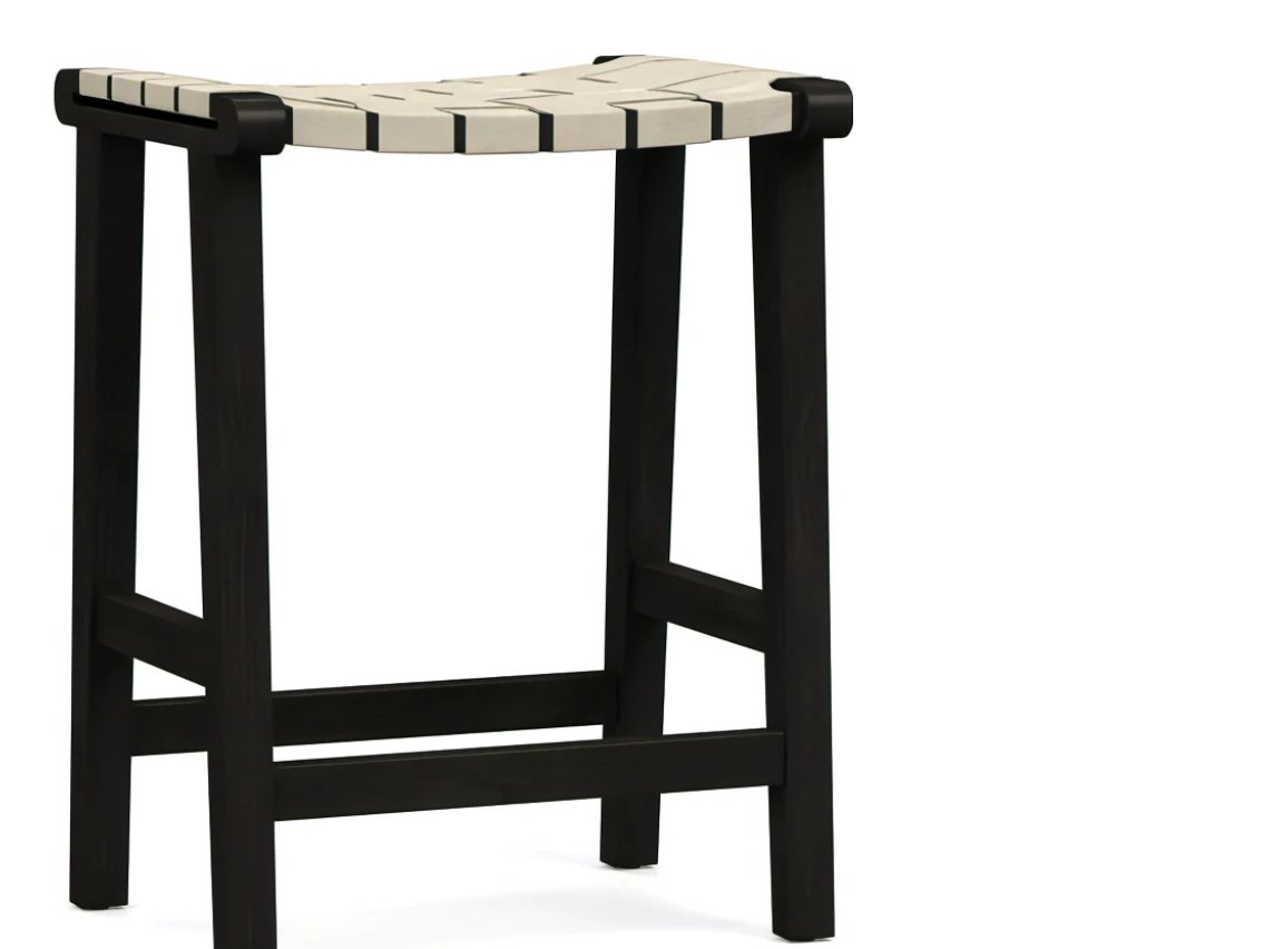Fenton Leather Backless Counter Height Bar Stool, Black Frame, Statesville Pebble - Image 0