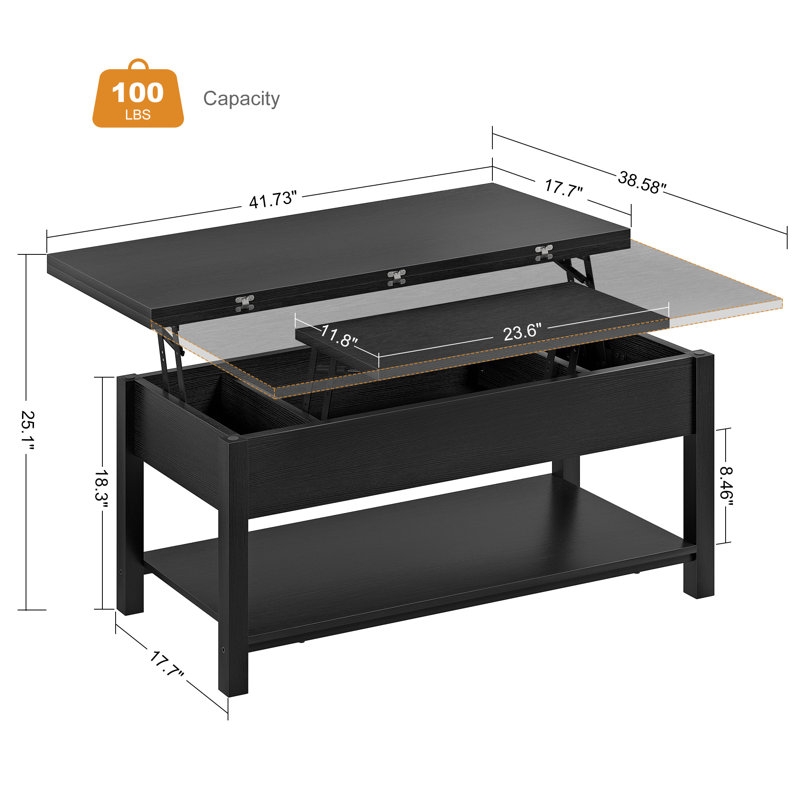 Torron Lift Top Square Coffee Table, 4-in-1 Multi-Function and Large Coffee Table with Storage - Image 2
