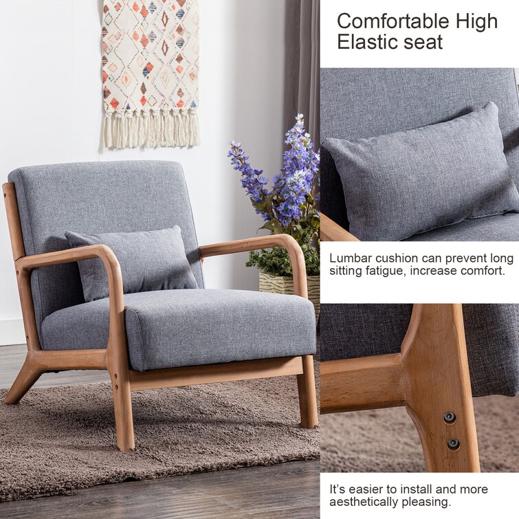 Hertford Upholstered Linen Blend Accent Chair with Wooden Legs and One Pillow - Image 2