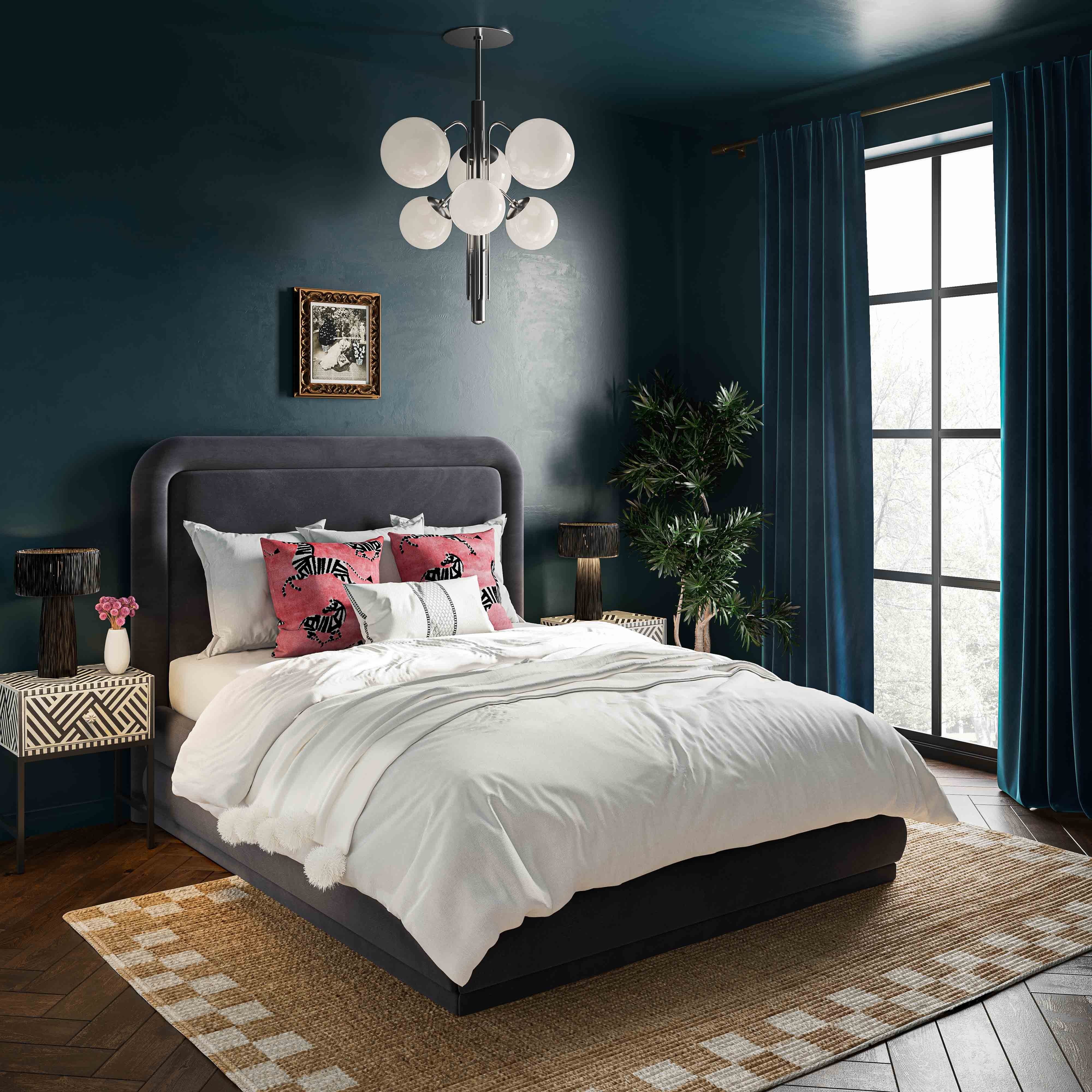 Briella Dark Grey Velvet Bed in Queen - Image 1