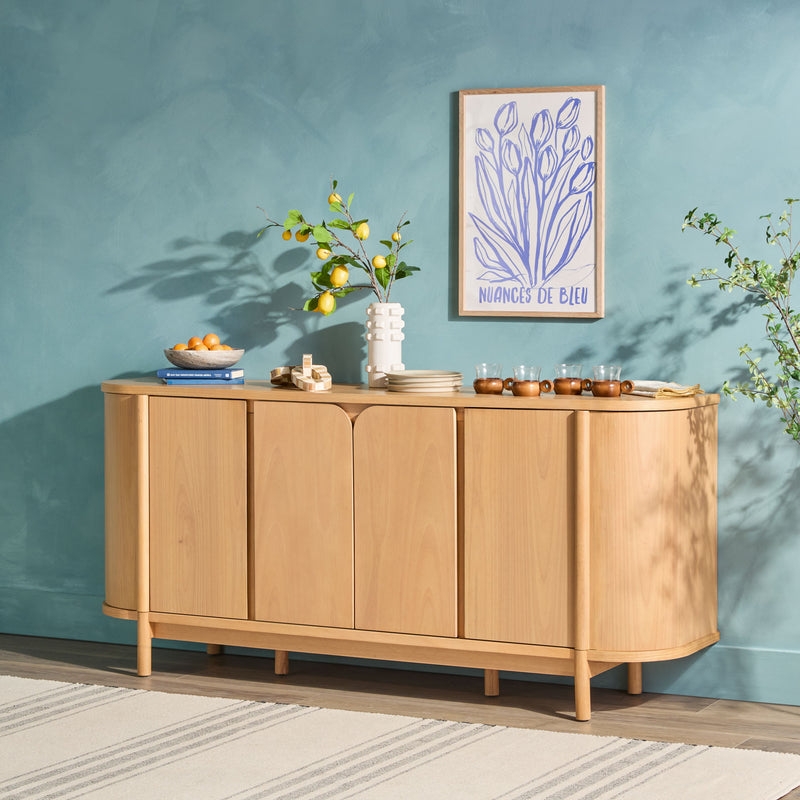 Modern 70" Solid Wood Curved Sideboard Cabinet - Natural - Image 1