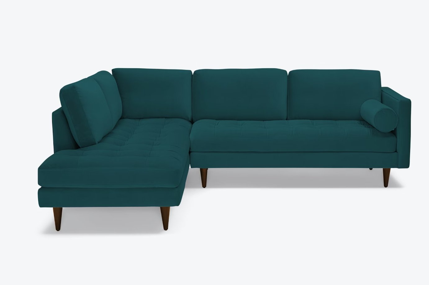 Blue Briar Mid Century Modern Sectional with Bumper - Royale Peacock - Mocha - Left - Image 0