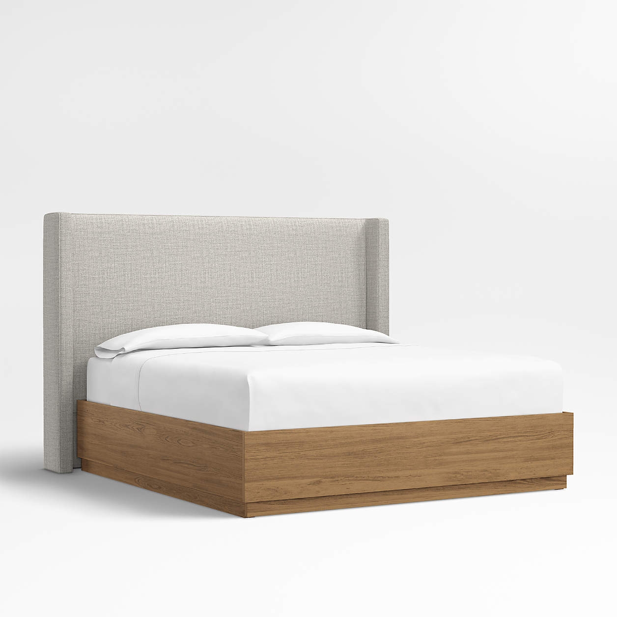 Arden 60" Mist Grey Upholstered King Headboard with Batten Brown Oak Storage Bed Base - Image 0