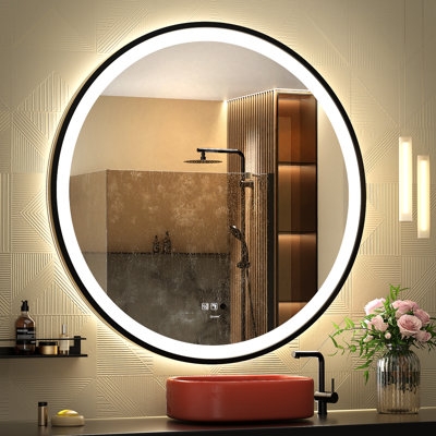 Balig Round Black Illuminated Dimmable LED Anti Fog Mirror Bathroom Vanity Mirror with Motion Sensing - Image 0