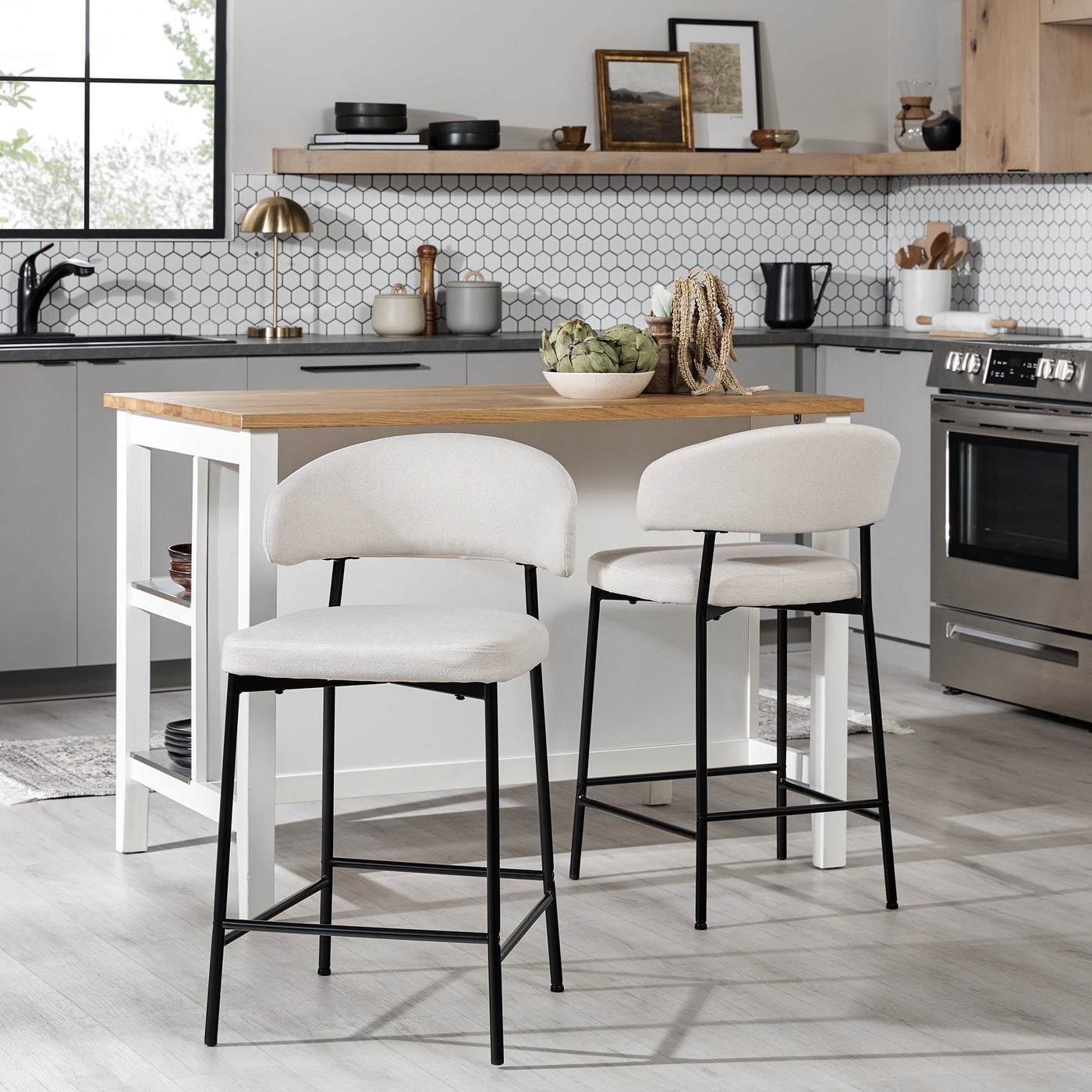 Alexis Modern Upholstered Curved Bar Stool, Set of 2 - Image 3