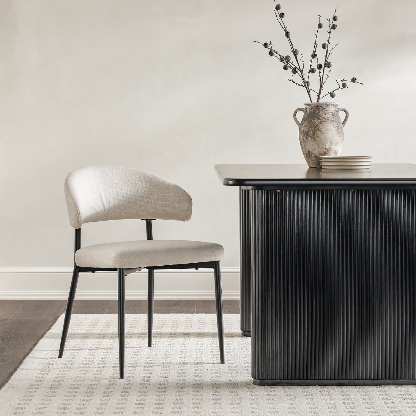 Modern Curved Back Upholstered Dining Chair, Set of 2, Ivory - Image 3