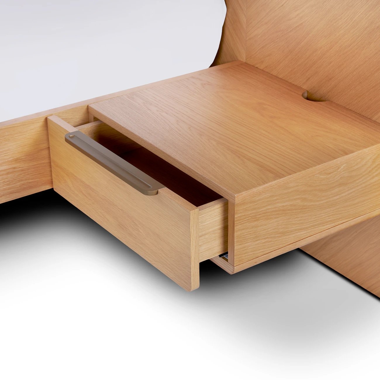 Nera Queen Low Profile Bed with Nightstands Set - Oak - Image 2