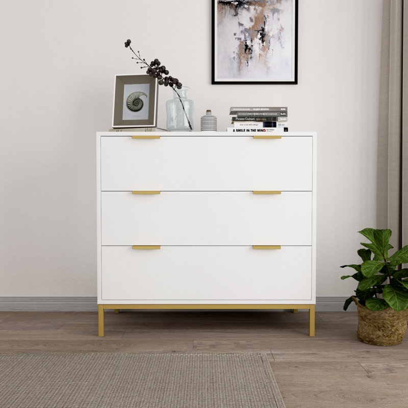 Keltyn 3 Drawer 31.5" W Dresser for Bedroom Rattan Chest of Drawers Wood White Storage Chest - Image 0