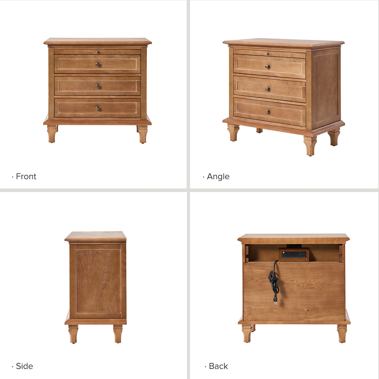 Arthelia 3-Drawers Nightstand with Built-in Charging station and Solid Wood Legs(Set of 2) - Image 1