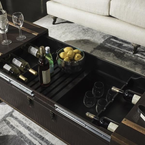 Zoe Coffee Table Storage Trunk With Wine Rack - Brown - Arlo Home - Image 2
