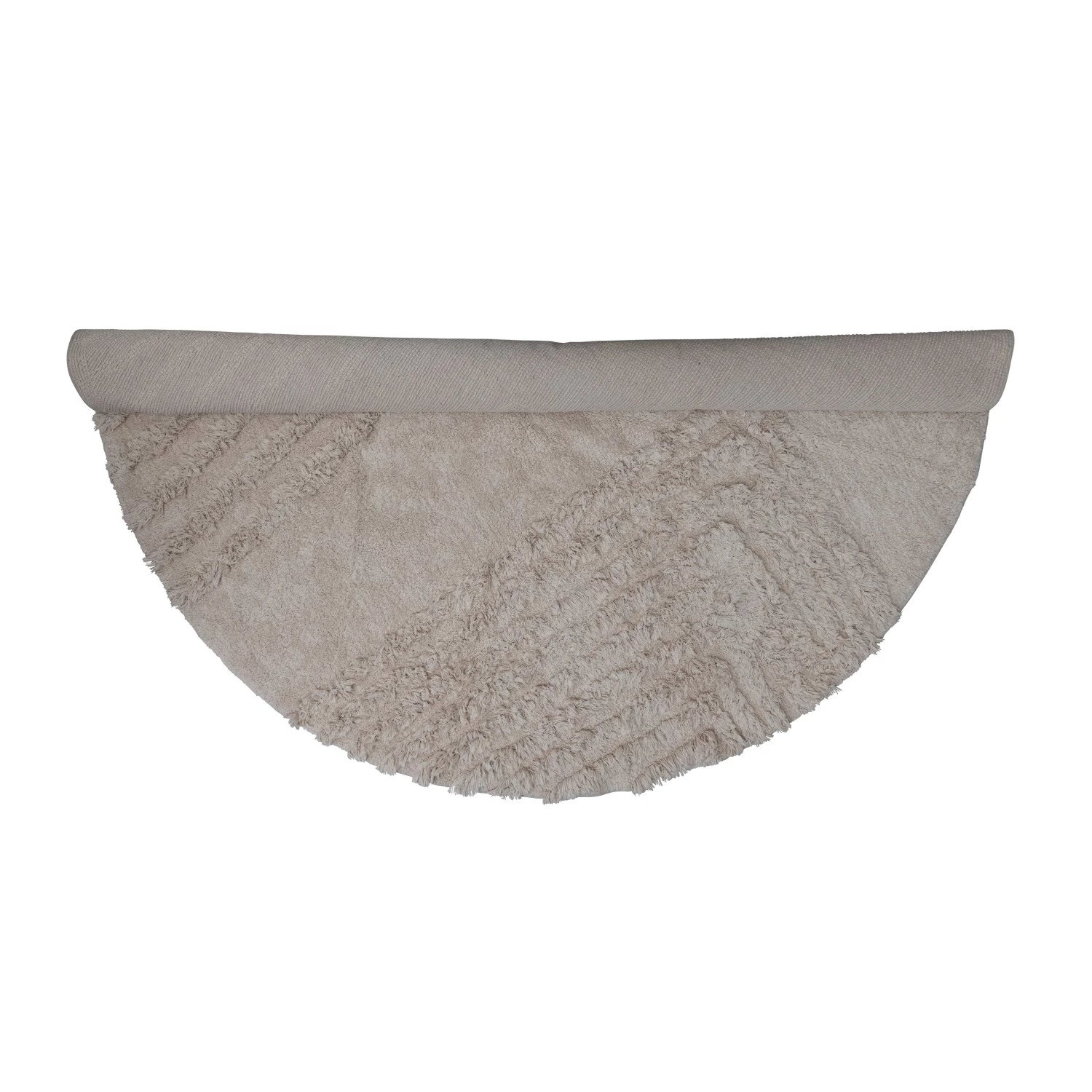  Round Cotton Tufted Rug with Design, Cream - Image 1