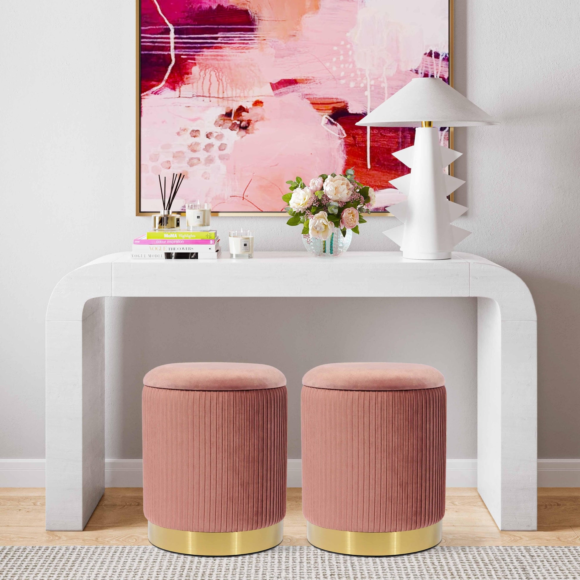 Zoe Blush Velvet Storage Ottoman - Image 2