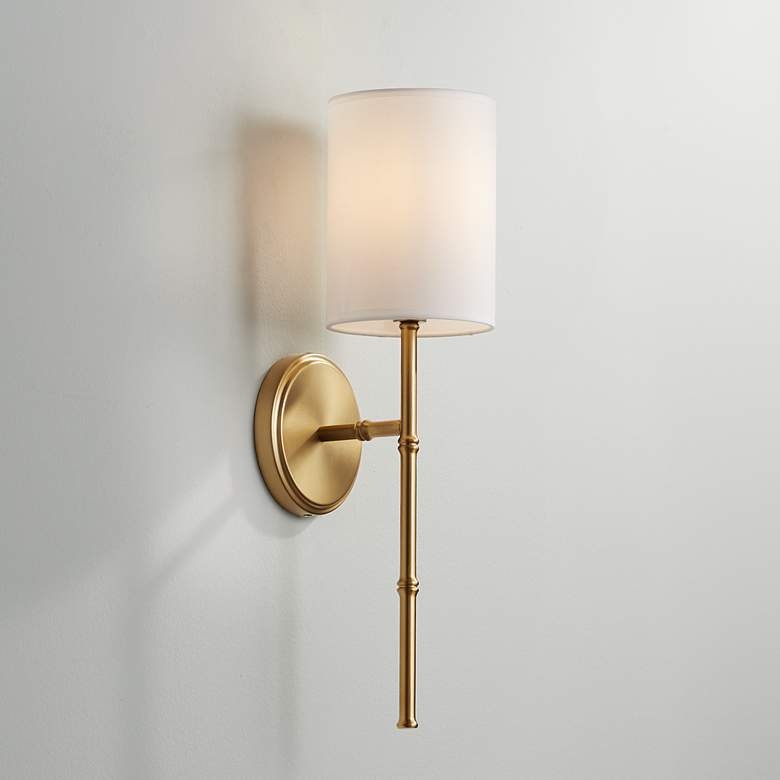 Regency Hill Abigale 19 1/4" White Shade and Brass Wall Sconce - Image 1