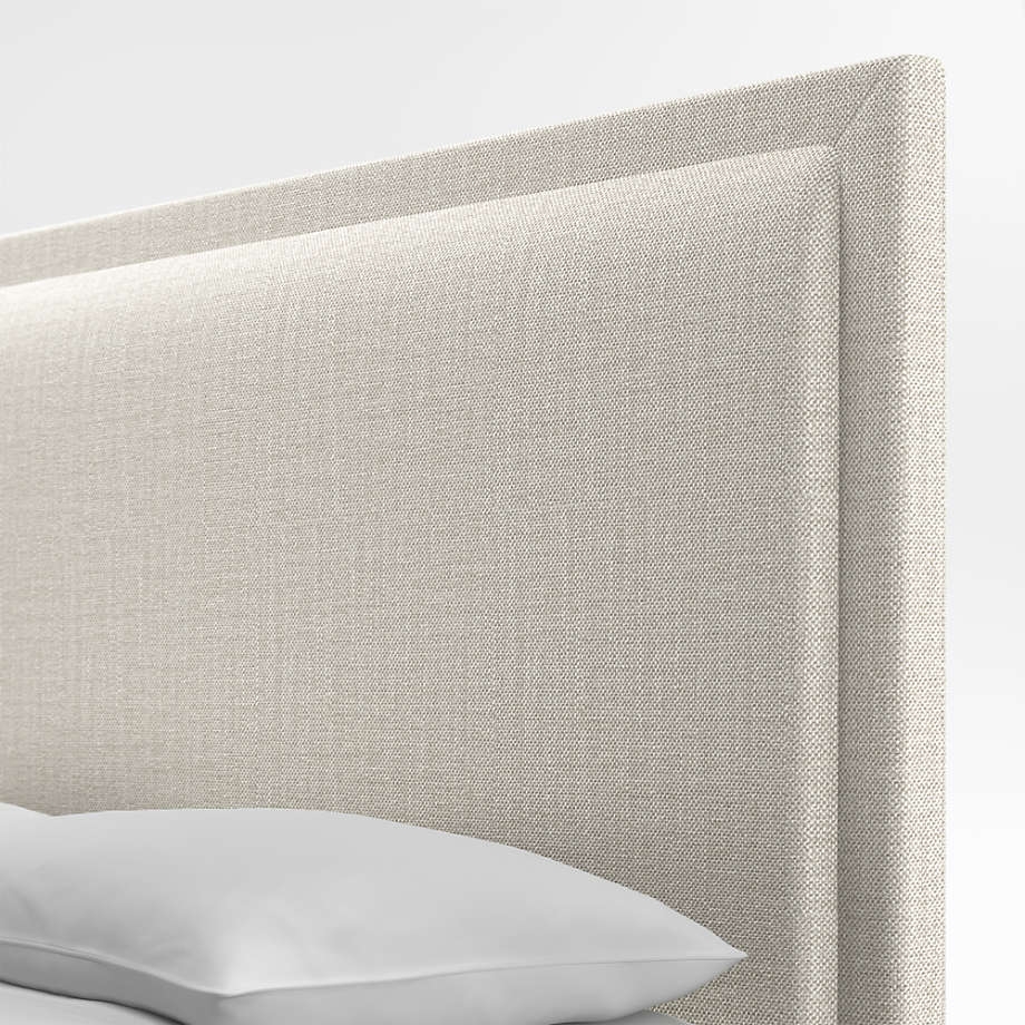 Meraux 56" Natural Beige Upholstered King Headboard with Batten White Oak Bed Base - Image 1