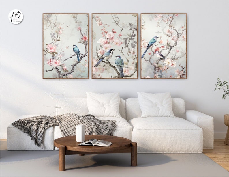 Trendy Neutral Wall Art, Aesthetic Chinoiserie Wall Art Prints or Canvases - Image 0