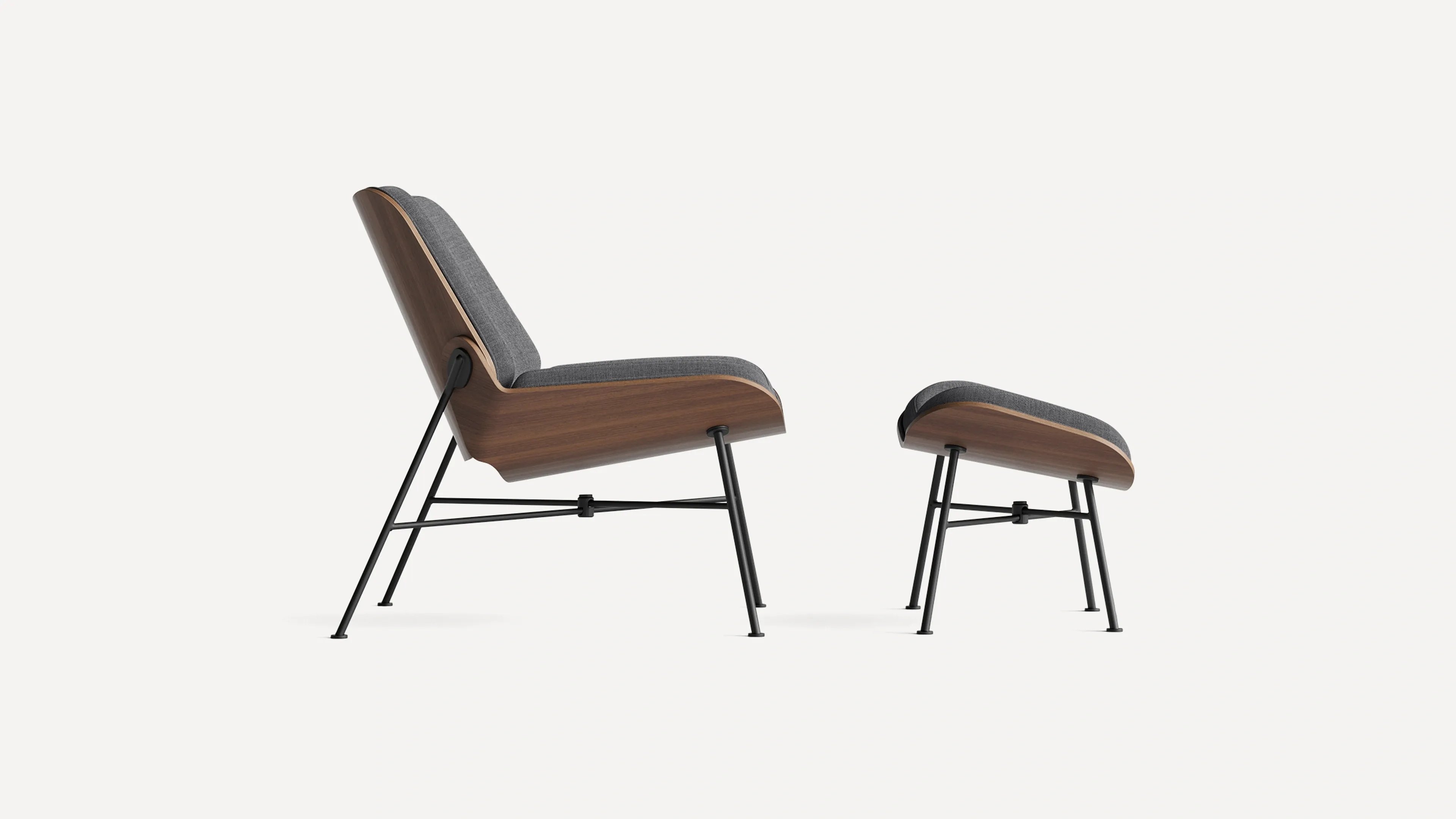Vesper Fabric & Wood Lounge Chair in Heather Charcoal/Walnut - Image 2