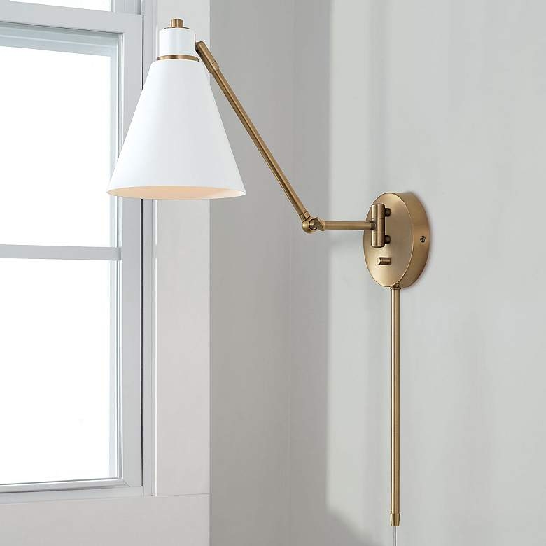 Capital Bradley Aged Brass and White Swing Arm Wall Lamp - Image 0