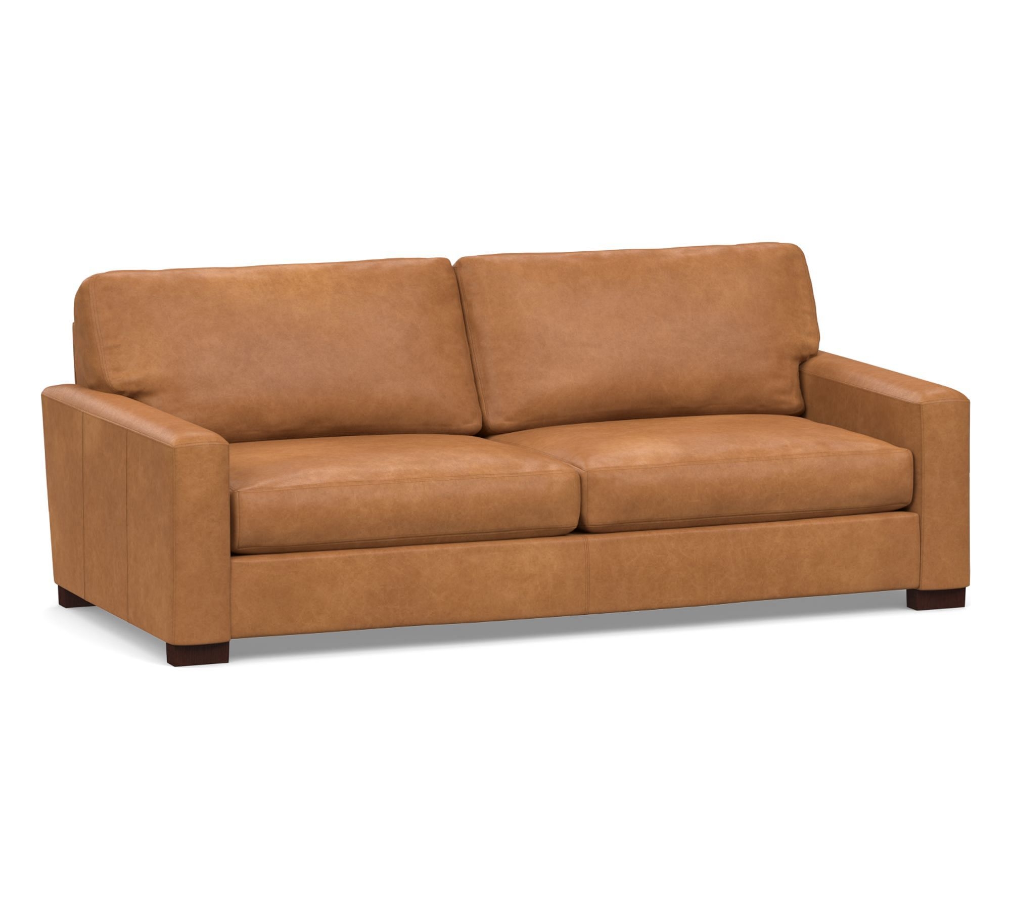 Turner Square Arm Leather Sofa 2-Seater 85.5", Down Blend Wrapped Cushions, Churchfield Camel - Image 0