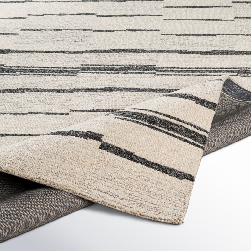 Rune Striped Handmade Tufted Wool Area Rug in Beige/Charcoal - Image 2