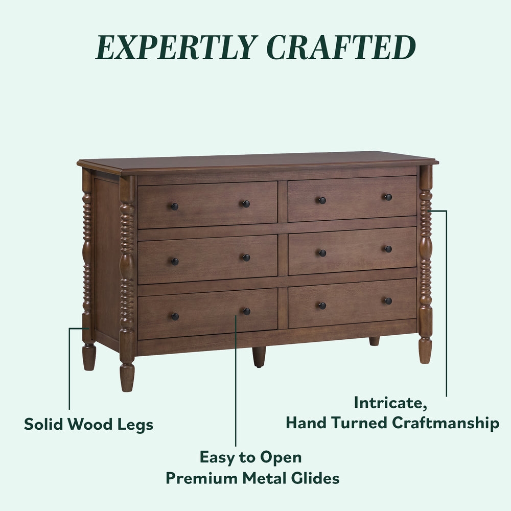 Traditional Vivienne 6-Drawer Easy Assembly Solid Wood Dresser - Image 5