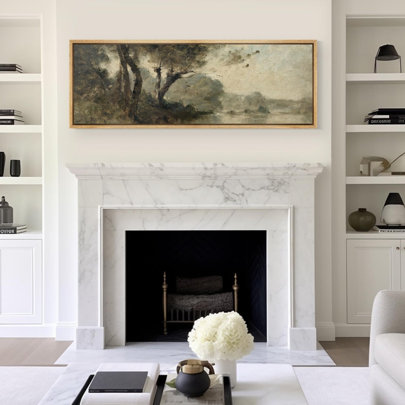 Misty Forest Pathway Atmospheric Landscape Antique Retro Fine Art Illustrations Decorative Framed Print - Image 1