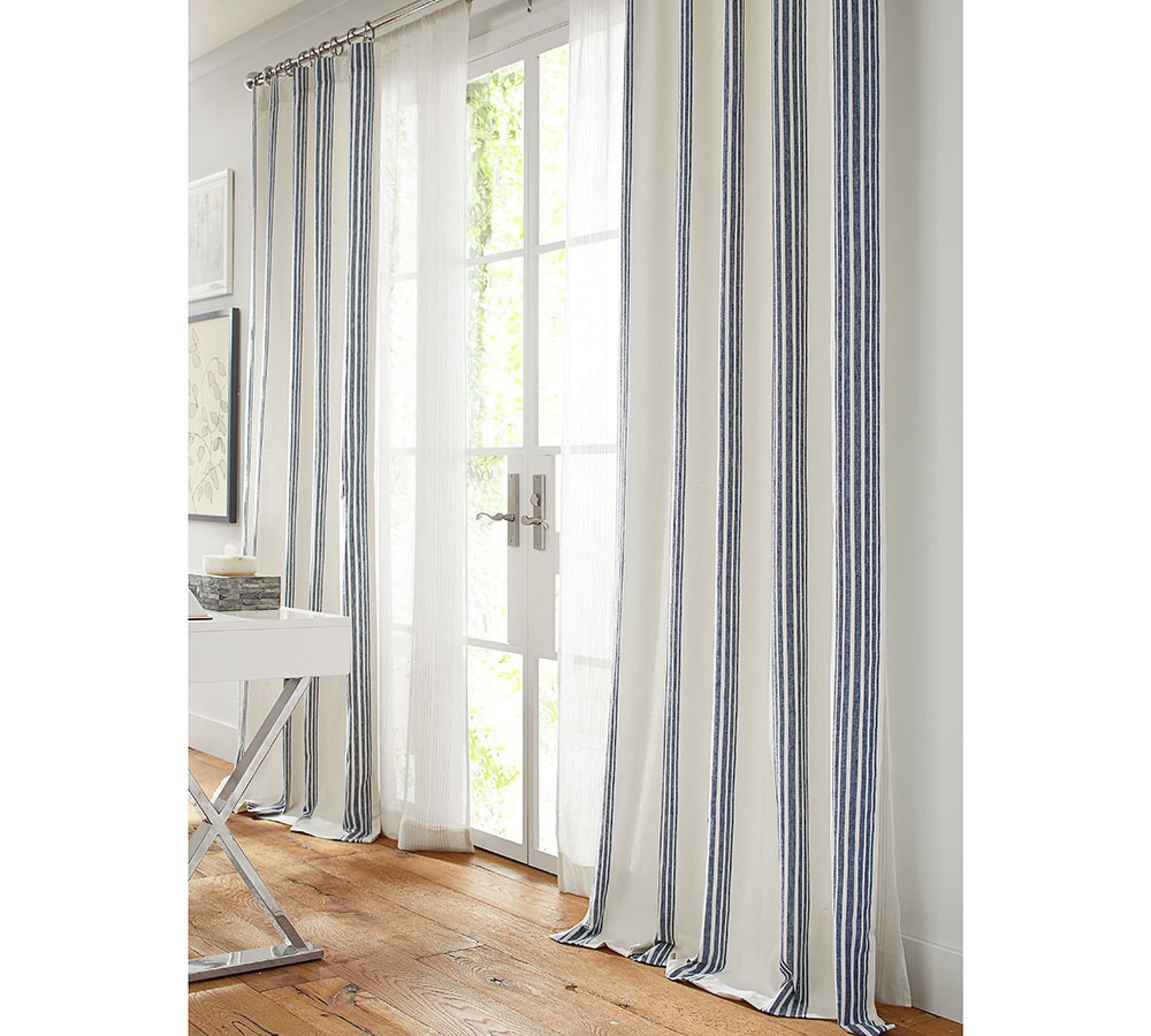 Riviera Striped Linen/Cotton Curtain, 50 x 96", Navy - Image 2