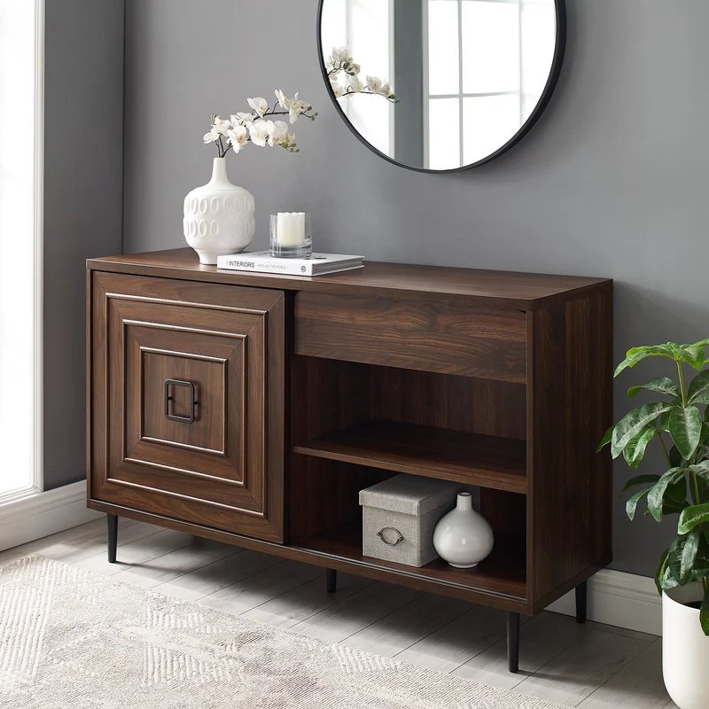 Serena 52" Square Detail Sliding Door Sideboard - Dark Walnut - Image 2