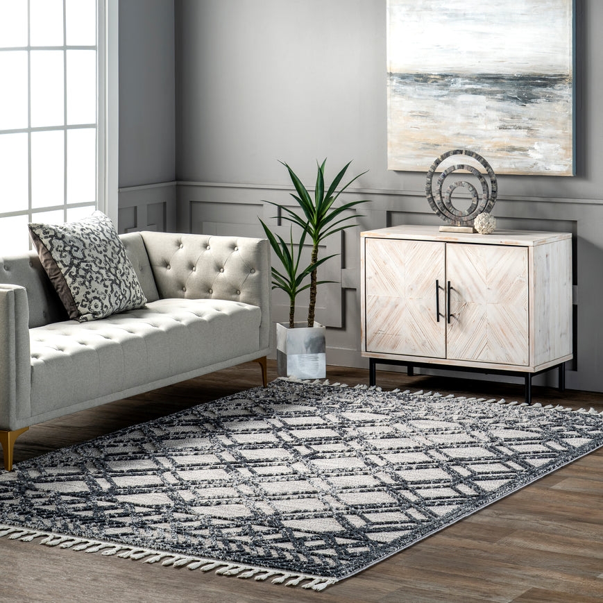 Ansley Shaggy Lattice Tassel Area Rug - Image 1