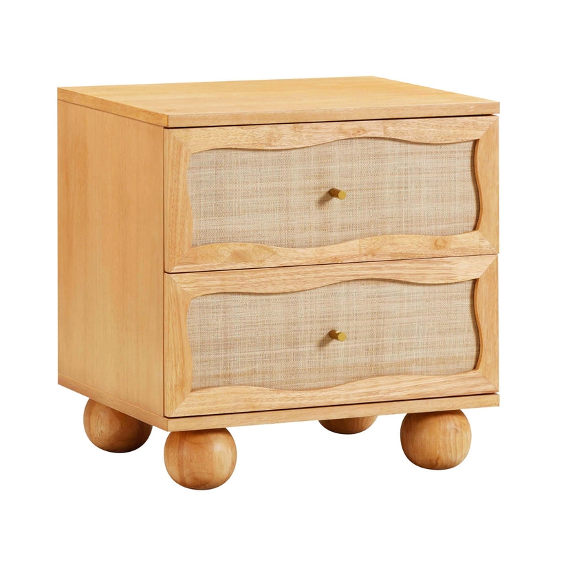 Grappa Natural Wood & Raffia Wavy Nightstand - Image 1