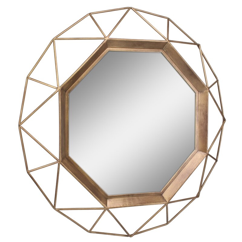 Okeefe Geometric Metal Frame Hanging Accent Mirror with Mounting Brackets - Image 0
