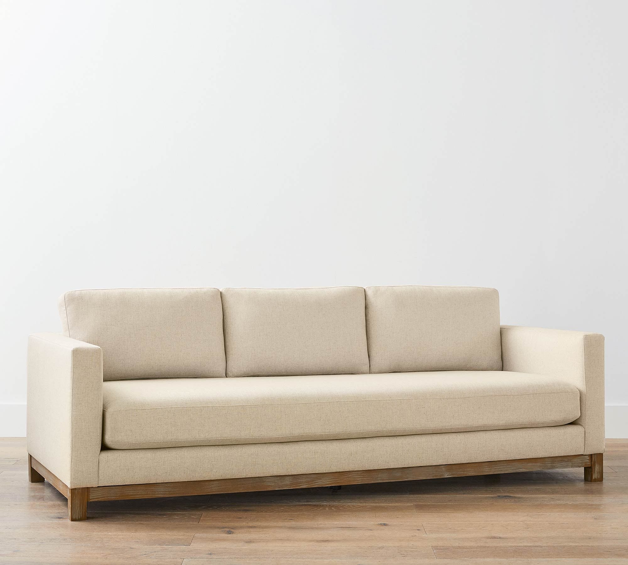Jake Upholstered Sofa 3x1 86" with Wood Base, Standard Cushions, Premium Performance Basketweave Ivory - Image 2
